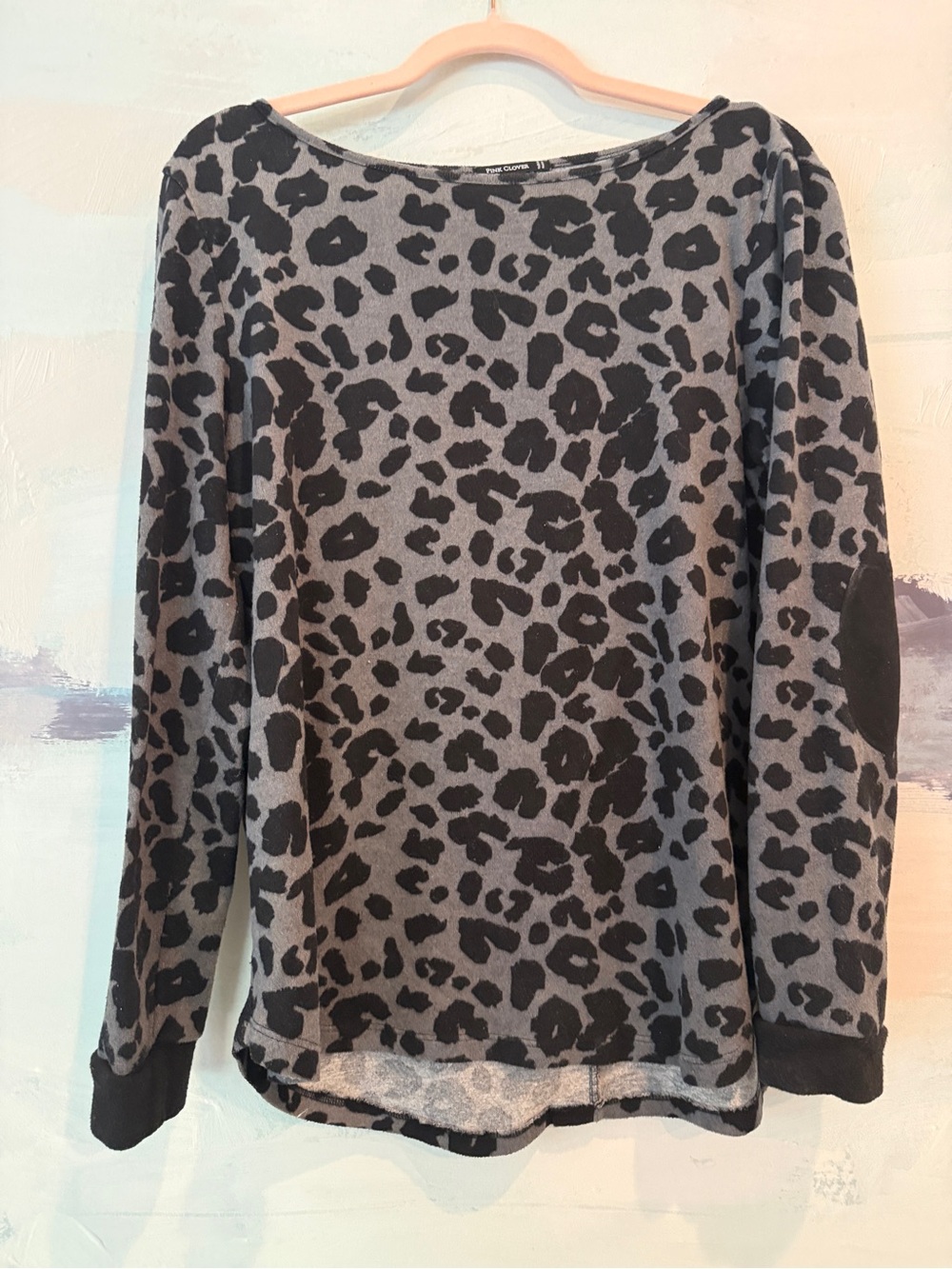 Pink Clover Gray and Black Leopard Print Pullover